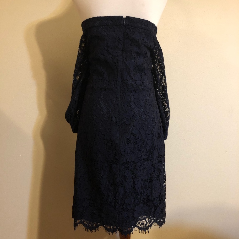 NWOT Trina Turk Dark Blue Lace Off Shoulder Dress - Picture 9 of 14